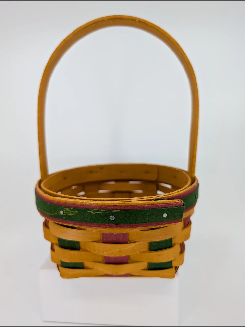Longaberger 1999 Easter Basket, Egg Liner, Protector, Wood Bunny Pink & Green